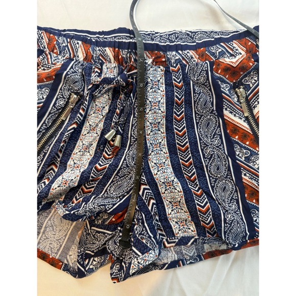 New Look Navy Blue Rust Paisley Geometric Boho Shorts Small NWT - Picture 6 of 7